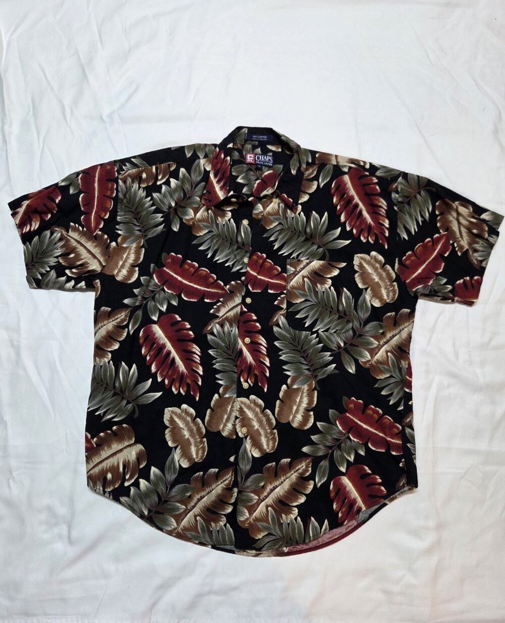 Chaps Ralph Lauren Button Short Sleeve Shirt Mens XL Floral Hawaiian 100% Cotton